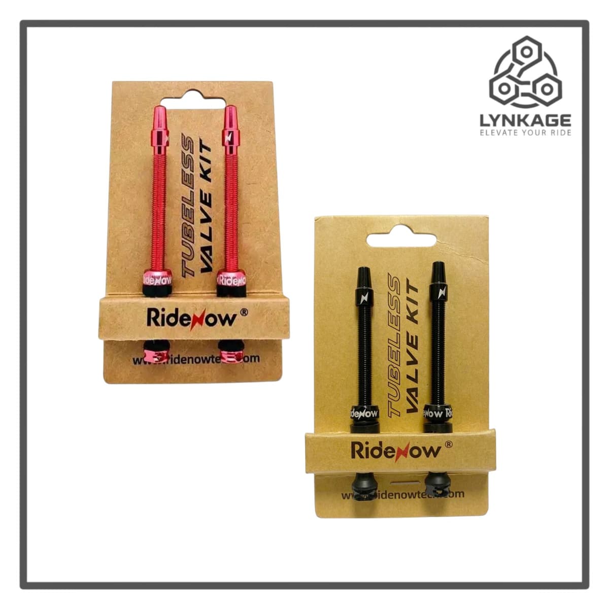 RideNow Tubeless Valve Kit Pair 65mm/85mm Pink/Black
